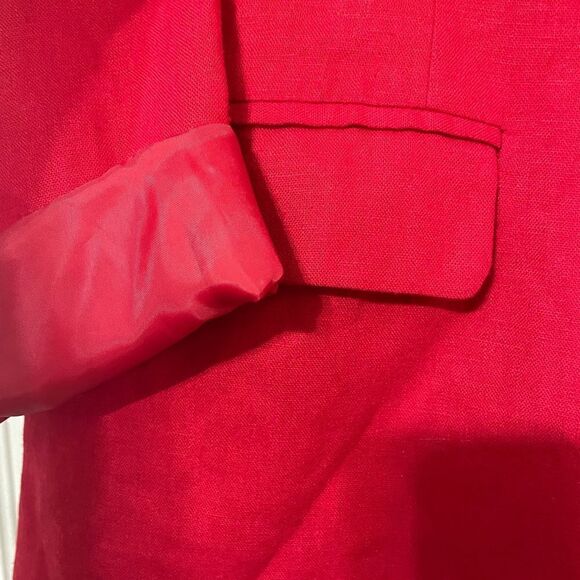 Sandro Linen Blend Oversized Red Blazer Mother of Pearl Buttons Size 10 - Picture 5 of 7
